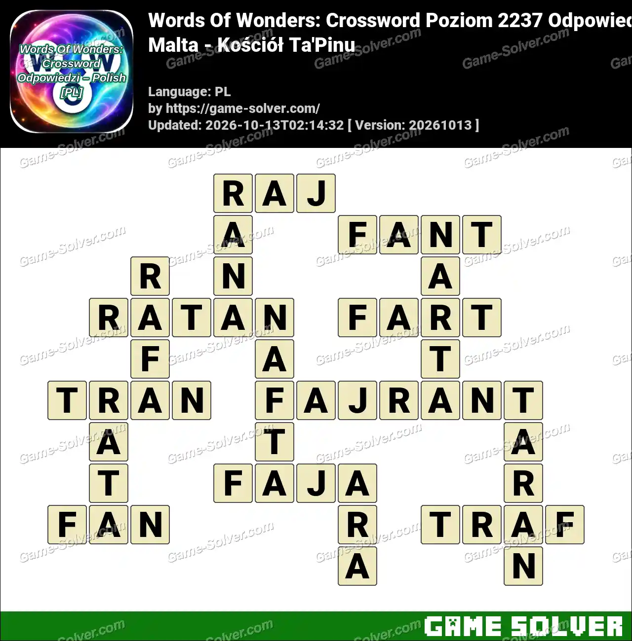 Words Of Wonders: Crossword Poziom 2237 Odpowiedzi – Malta – Kościół Ta’Pinu